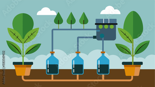 An underground nutrient delivery system using underground tubes to transport liquid fertilizers directly to the plants root system.. Vector illustration