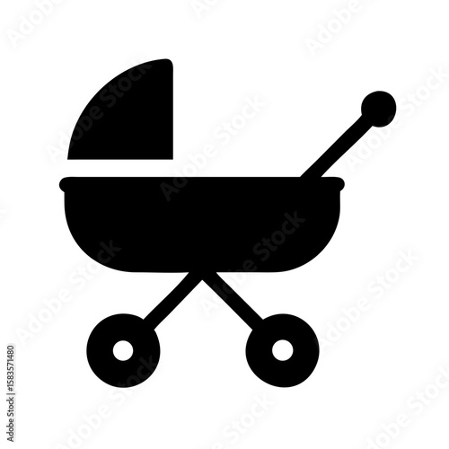 Baby Stroller Silhouette Icon in Solid Black Style


