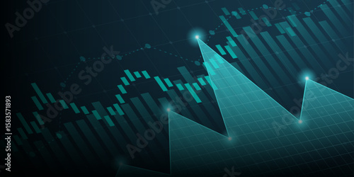 Technology financial graph with uptrend technology bar chart of stock market on blue color background
