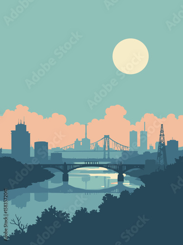 Toledo, Ohio – industrial skyline with Maumee River bridges, moody Great Lakes color scheme