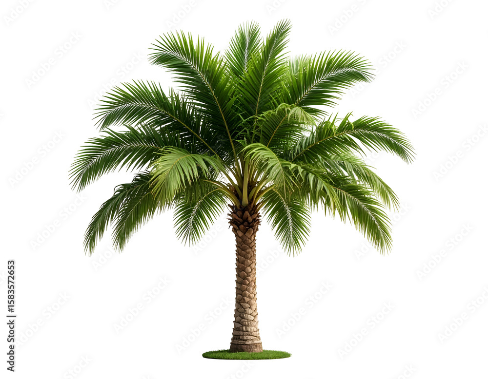 Obraz premium A vibrant green palm tree stands tall, its lush fronds creating a tropical silhouette.