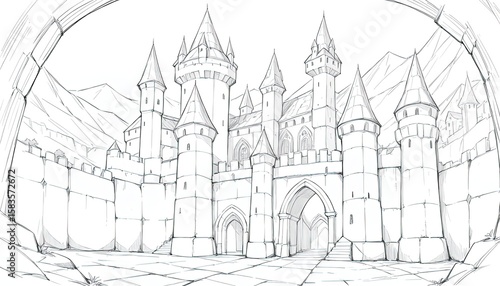 Wallpaper Mural Detailed sketch of a medieval castle. Torontodigital.ca