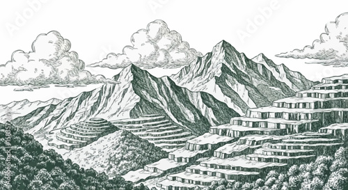 Mountainous porcelain decoration design (dark green)