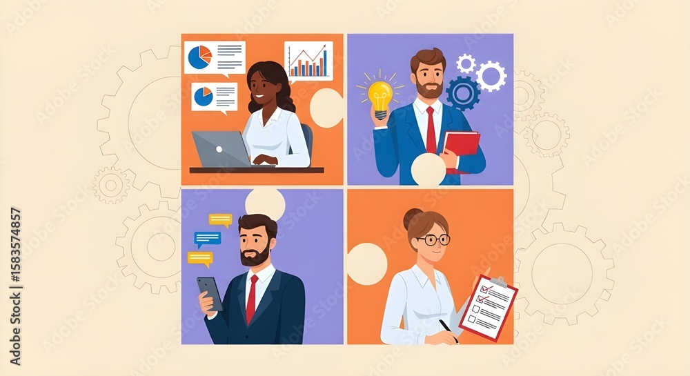 Diverse Teamwork and Business Solutions | Collaboration and Communication, Data Analysis, Innovation and Productivity Concepts Diverse Teamwork and Business Solutions | Collaboration and Communication, Data Analysis, Innovation and Productivity Concepts