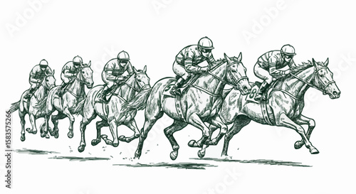 Horse racing porcelain decoration design (dark green)