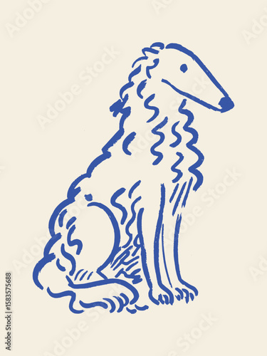  Borzoi dog sitting abstract naive line vector illustration