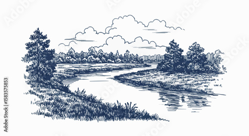 River porcelain decoration design (dark blue)