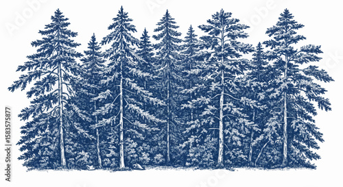 Pinusi forest porcelain decoration design (dark blue)