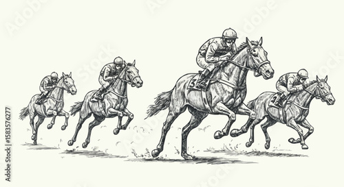 Horse racing porcelain decoration design (dark blue)