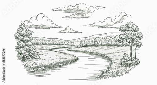 River porcelain decoration design (dark green)