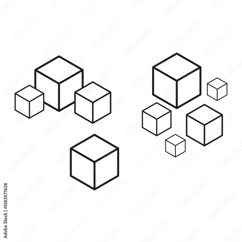 Fototapeta premium Isometric cube set. Geometric 3D forms. Abstract box shapes. Vector design elements.