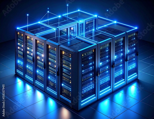 Wallpaper Mural Futuristic data center featuring glowing blue lines and servers in har Torontodigital.ca