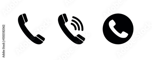Telephone Handset Icons Showing Call Status and Receiving Communication on White