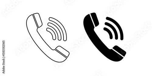 Isolated Telephone Symbol Icons in Black and White Communicating with Sound Waves