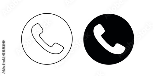 Phone icon in circle, black and white telephone handset symbol