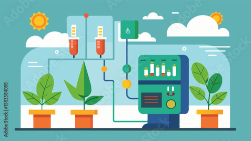 An automated climate control system that adjusts temperature humidity and ventilation for optimal plant growth.. Vector illustration