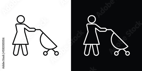 Woman with Baby Stroller icon editable concept. editable vector stroke symbols