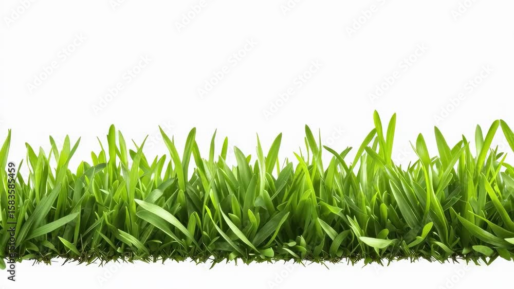 fresh green grass blades moving in the wind, seamless loop isolated on white background