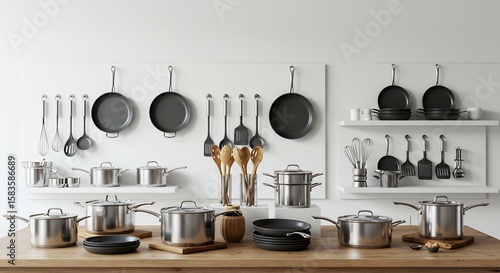 スタイリッシュなキッチン道具 自然光輝く清潔感漂う調理器具. AI Generated