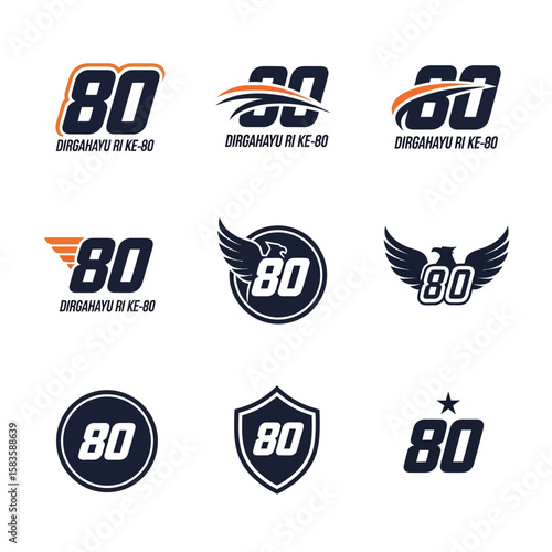 Collection of various logos featuring the number 80, designed in a racing/sports style.
