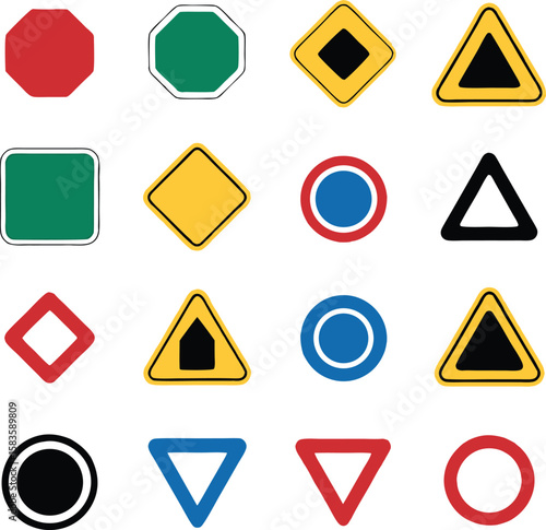 Free Download Collection of Simple Geometric Traffic Signs Red Yellow Blue Green - GFXLoad