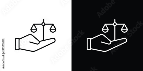 Justice scales in Hand icon editable concept. editable vector stroke symbols