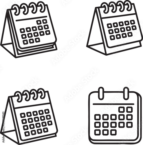 Set of Calendar Outline vector illustration isolated On Transparent Background