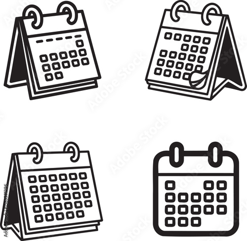 Set of Calendar Outline vector illustration isolated On Transparent Background