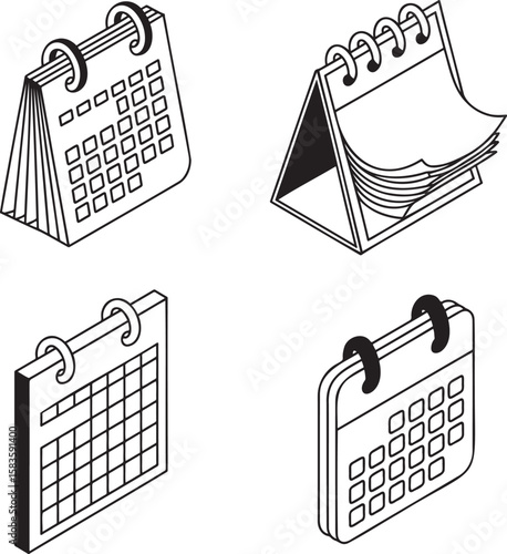 Set of Calendar Outline vector illustration isolated On Transparent Background