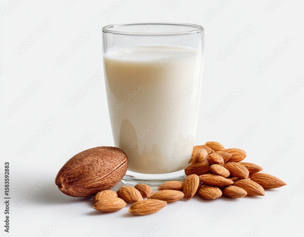 Glass of almond milk with almonds Glass of almond milk with almonds