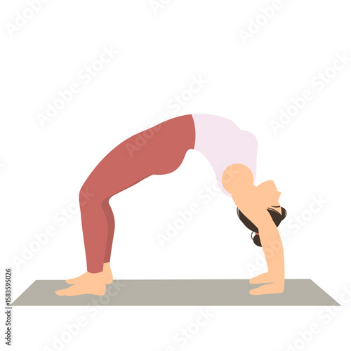 Wheel Pose (Urdhva Dhanurasana) / Yoga Wheel Pose Woman Flat Illustration