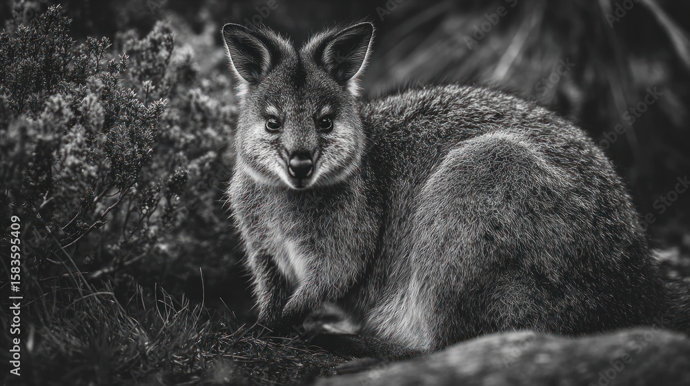 Obraz premium Close-up grayscale portrait of a marsupial