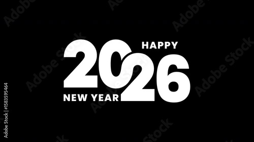 Happy New Year 2026 animated, transparent background. Great for celebrations, events, messages, and festivals. 4K animation	