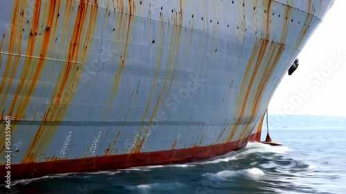 Rusty ship hull moving through water