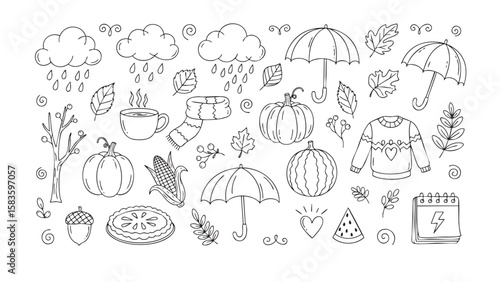 Autumnal Delights Line Art A Season of Cozy Weather,  Harvest Treats, and Festive Celebrations 