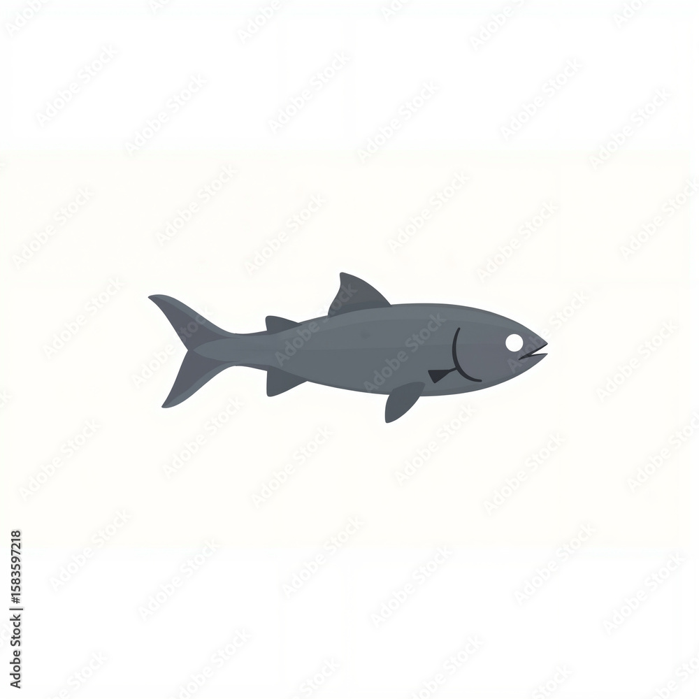 Fototapeta premium Grey fish illustrated in minimal style on white background 