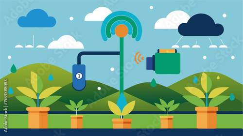 An irrigation system controlled by IoTbased soil compaction sensors providing precise water distribution based on soil moisture levels.. Vector illustration