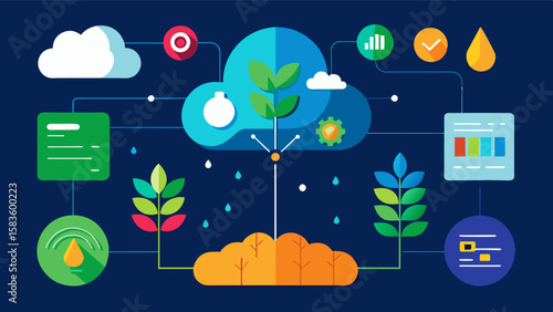 An AIpowered nutrient distribution model using historical data and weather patterns to predict the ideal times and amounts of fertilizer needed for each crop.. Vector illustration