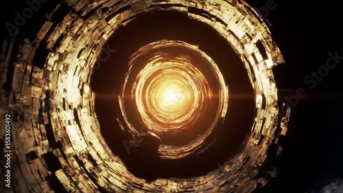Light beams traveling through twisting space-time tunnels in deep outer space concept
