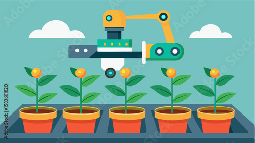 An AIpowered robotic machine that can precisely plant seeds at the most optimal depth and spacing reducing the time and labor required for planting.. Vector illustration