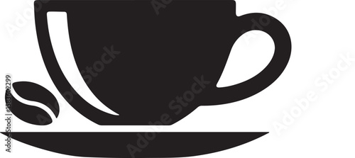 Black coffee cup with saucer and bean icon vector