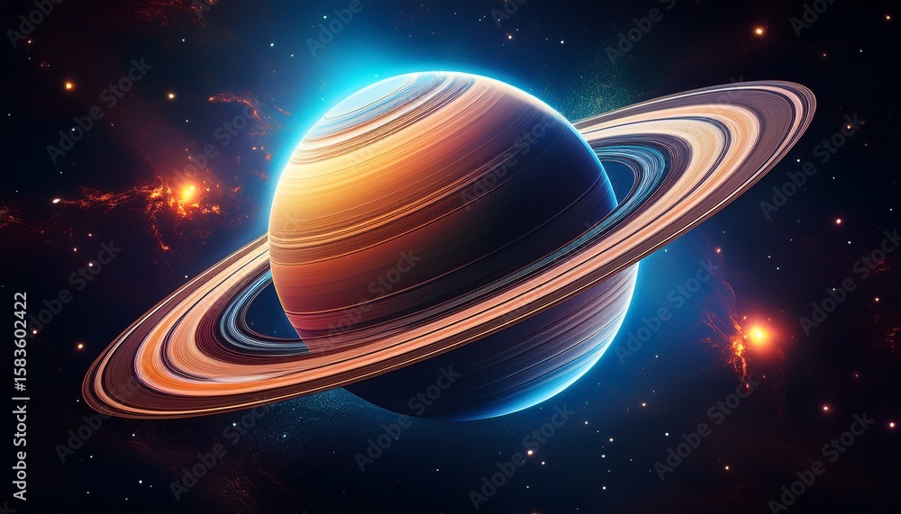 Naklejka premium planet in space with stars saturn and its majestic rings planet saturn in deep space