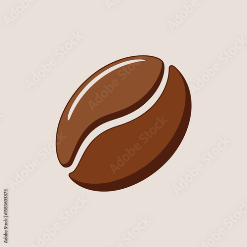 Single coffee bean illustration with  brown hues, minimalist background, perfect for showcasing coffee bean design and flavour.