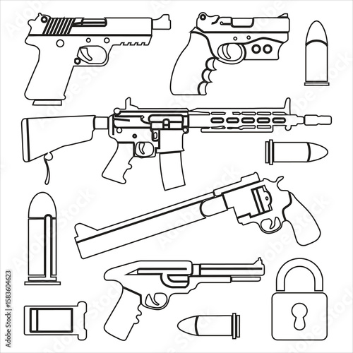 Assorted firearms and ammunition with a padlock guns pistol