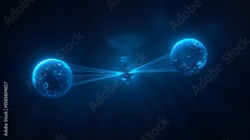 A network of satellites in space connecting two Earths