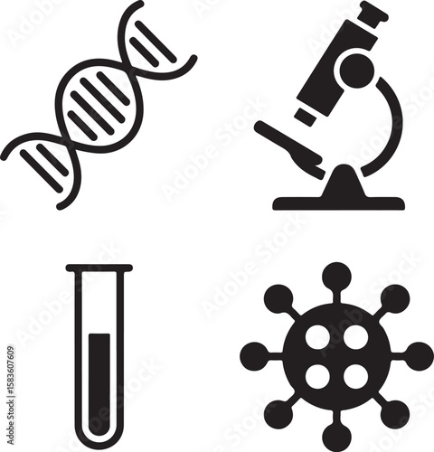 D N A microscope test tube virus icons dna helix science