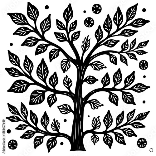 Black and white tree illustration offering a simple yet elegant nature design