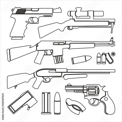 Handgun rifle shotgun revolver ammunition vector