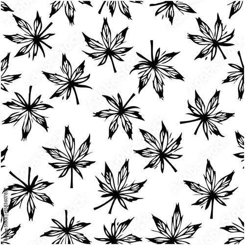 Stylized Hemp Leaves Pattern: Seamless Black and White Cannabis Illustration