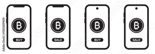 Buy and sale bitcoin on phone icon, vector illustration